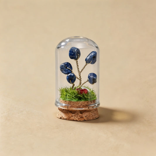 Natural lapis lazuli crystal tree mini terrarium, feng shui decoration