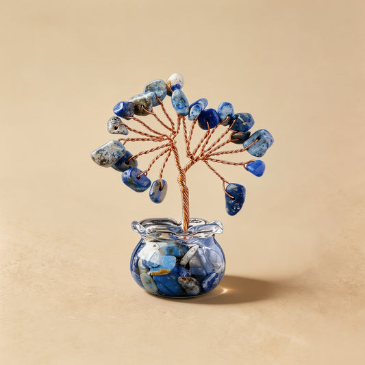 Natural lapis lazuli crystal tree mini treasure bowl, feng shui decoration