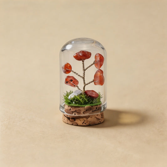 Natural red agate crystal tree mini terrarium, feng shui decoration