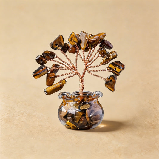 Natural tigers eye crystal tree mini treasure bowl, feng shui decoration