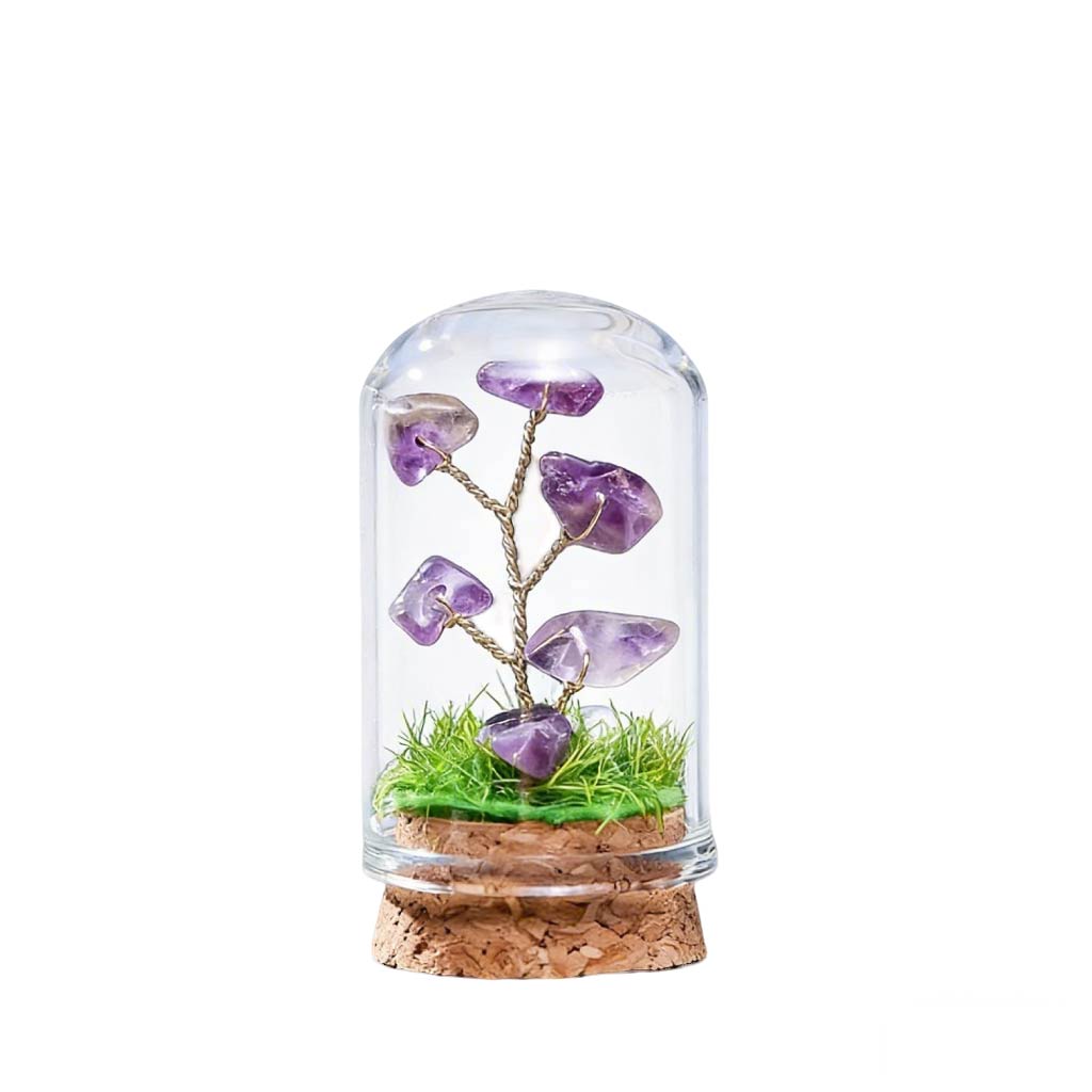 Natural amethyst crystal tree mini terrarium, feng shui decoration