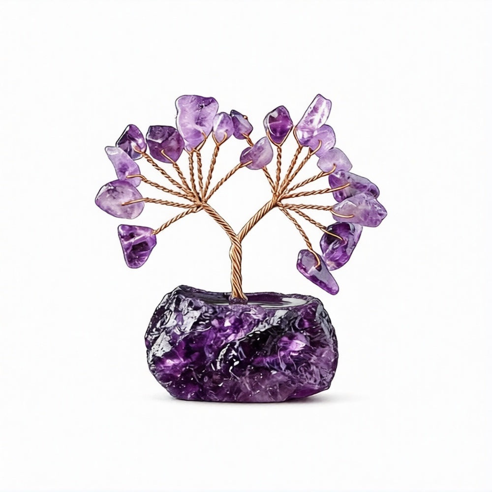 Natural amethyst crystal tree mini raw stone base, feng shui decoration