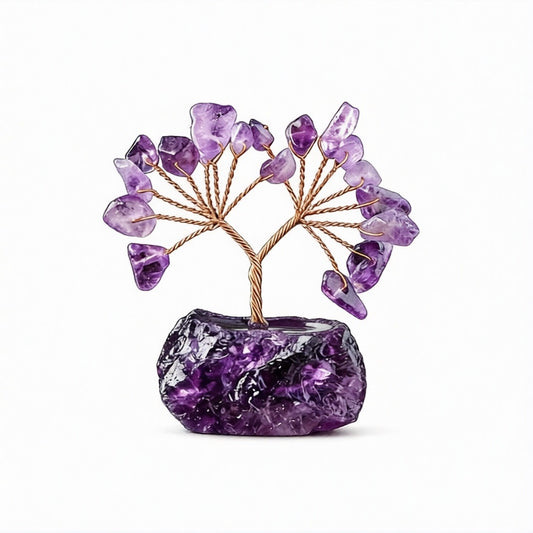 Natural amethyst crystal tree mini raw stone base, feng shui decoration