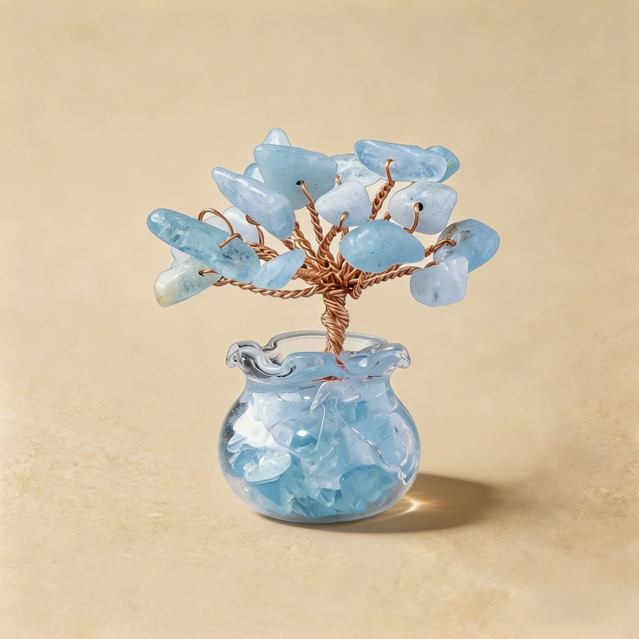 Natural aquamarine crystal tree mini treasure bowl, feng shui decoration
