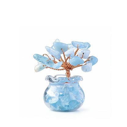 Natural aquamarine crystal tree mini treasure bowl, feng shui decoration