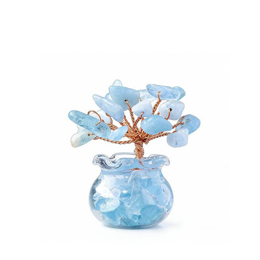 Natural aquamarine crystal tree mini treasure bowl, feng shui decoration