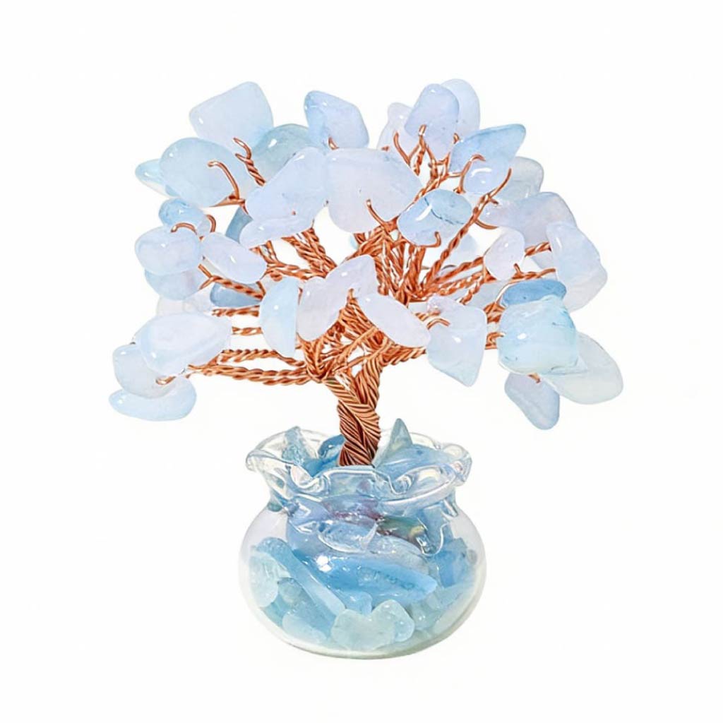 Natural aquamarine crystal tree mini treasure bowl, feng shui decoration
