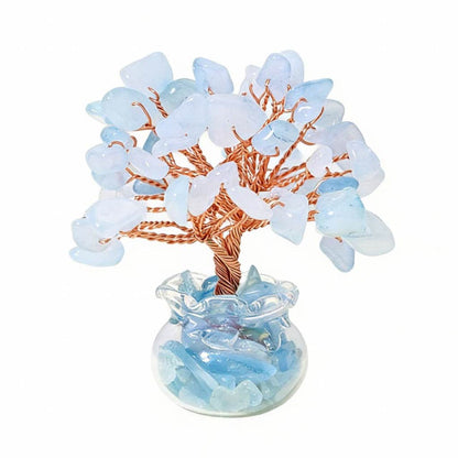 Natural aquamarine crystal tree mini treasure bowl, feng shui decoration