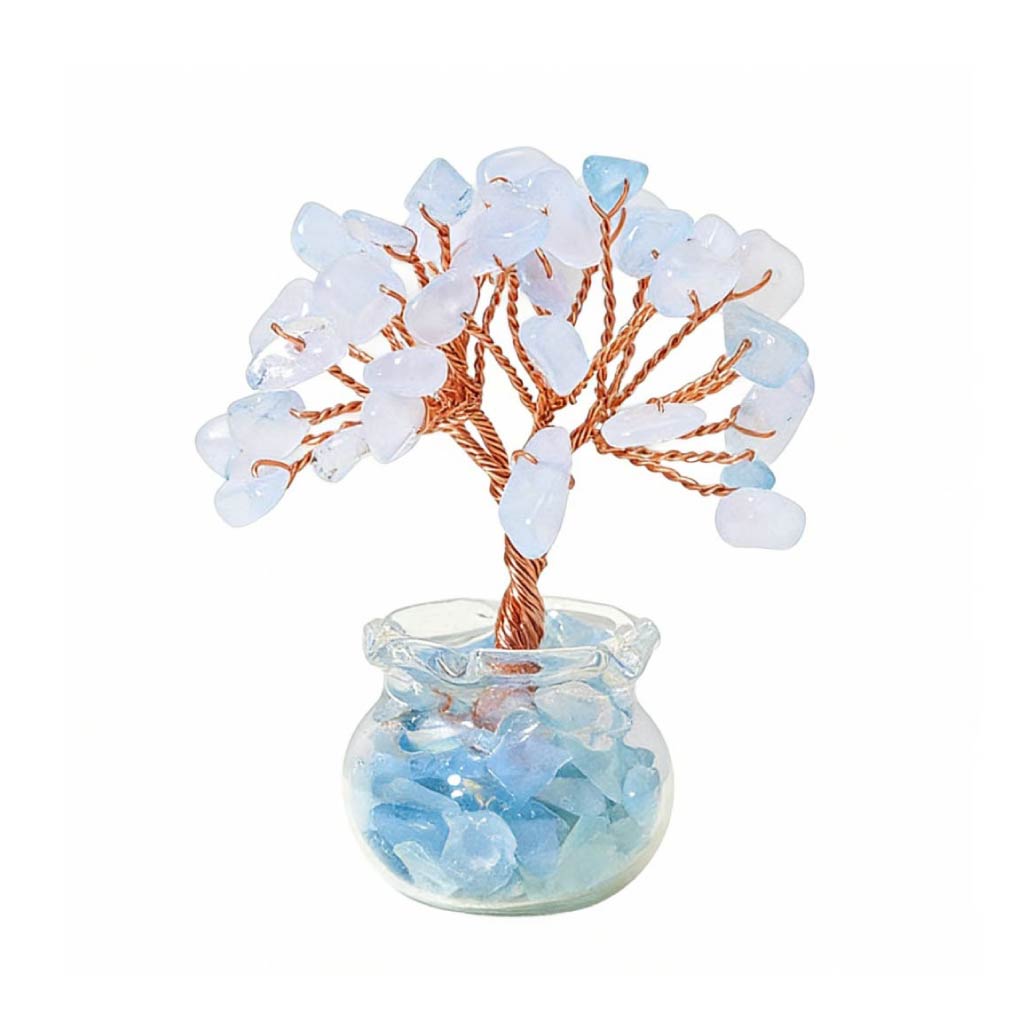 Natural aquamarine crystal tree mini treasure bowl, feng shui decoration