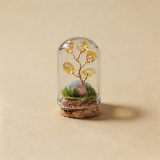 Natural citrine crystal tree mini terrarium, feng shui decoration