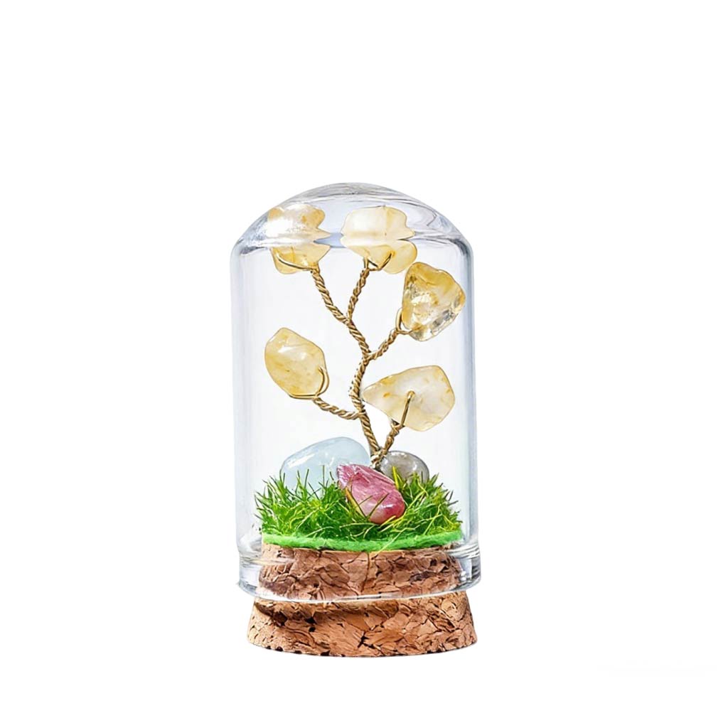 Natural citrine crystal tree mini terrarium, feng shui decoration