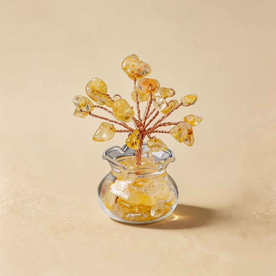 Natural citrine crystal tree mini treasure bowl, feng shui decoration