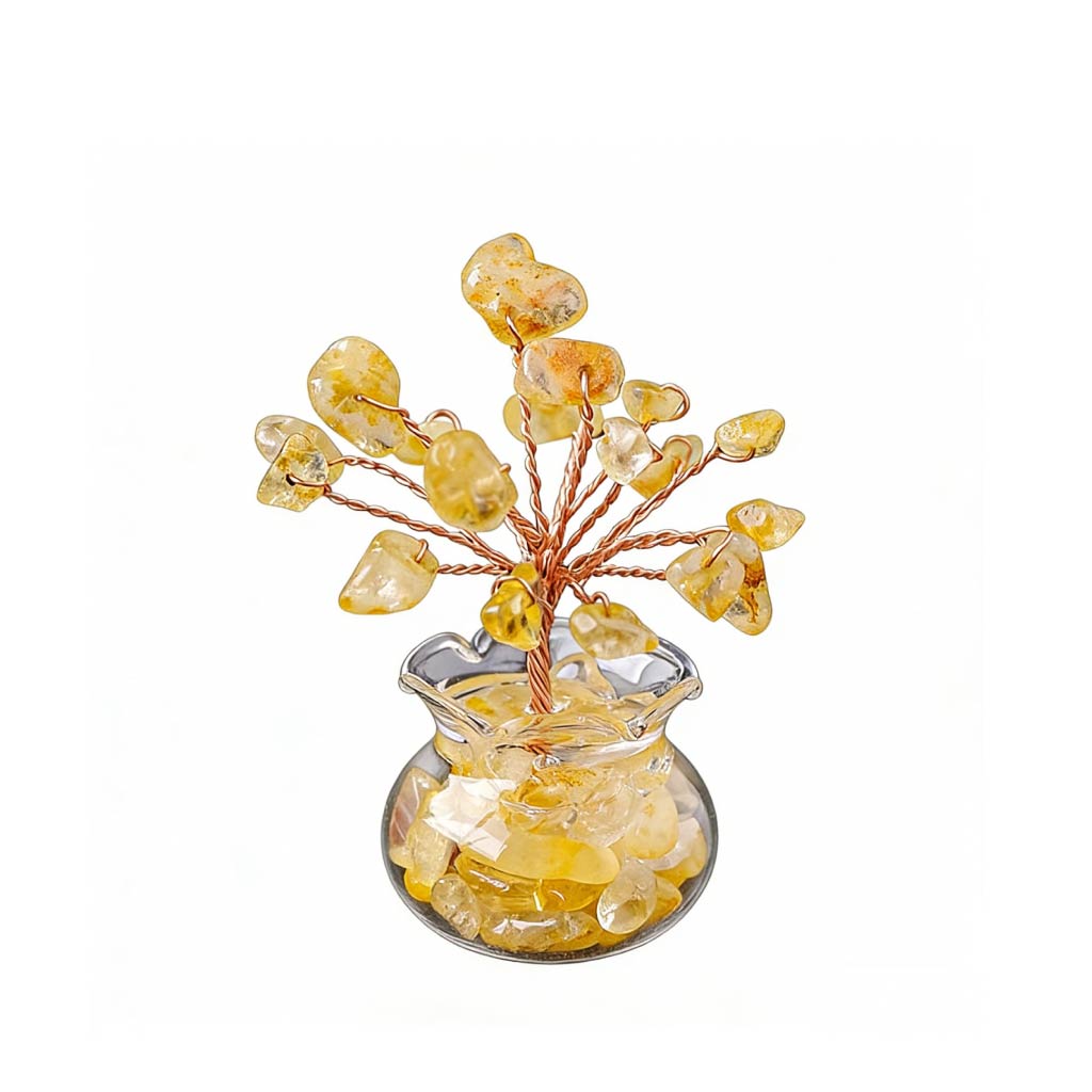 Natural citrine crystal tree mini treasure bowl, feng shui decoration