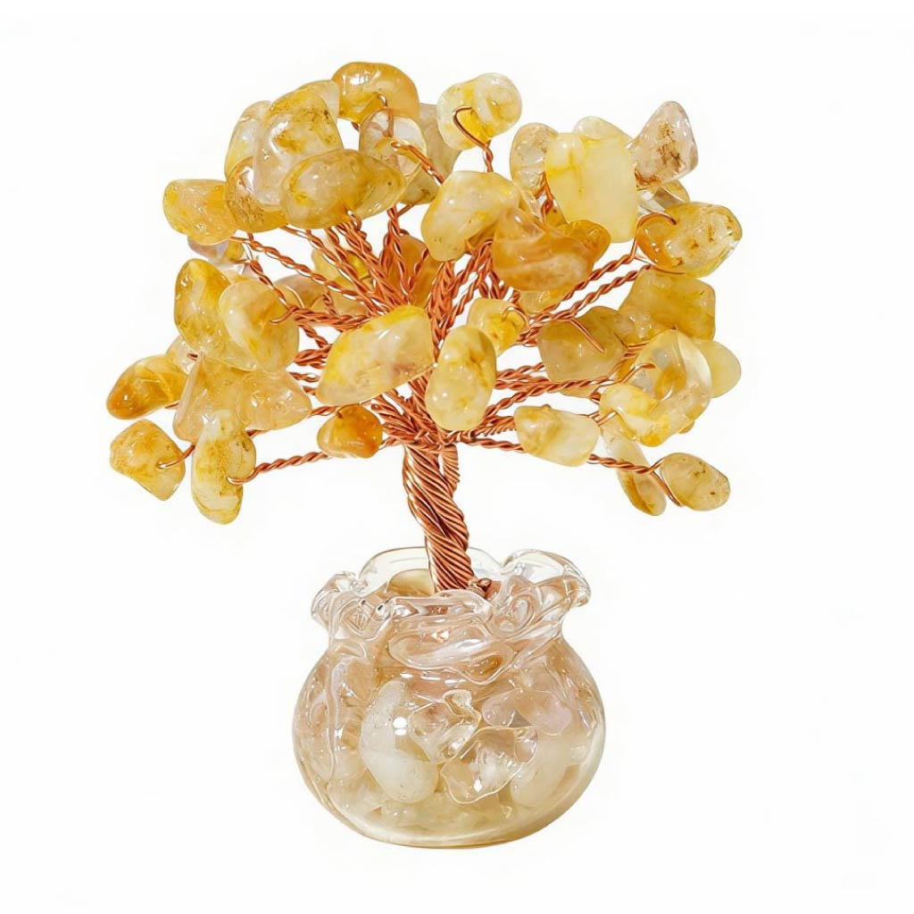 Natural citrine crystal tree mini treasure bowl, feng shui decoration