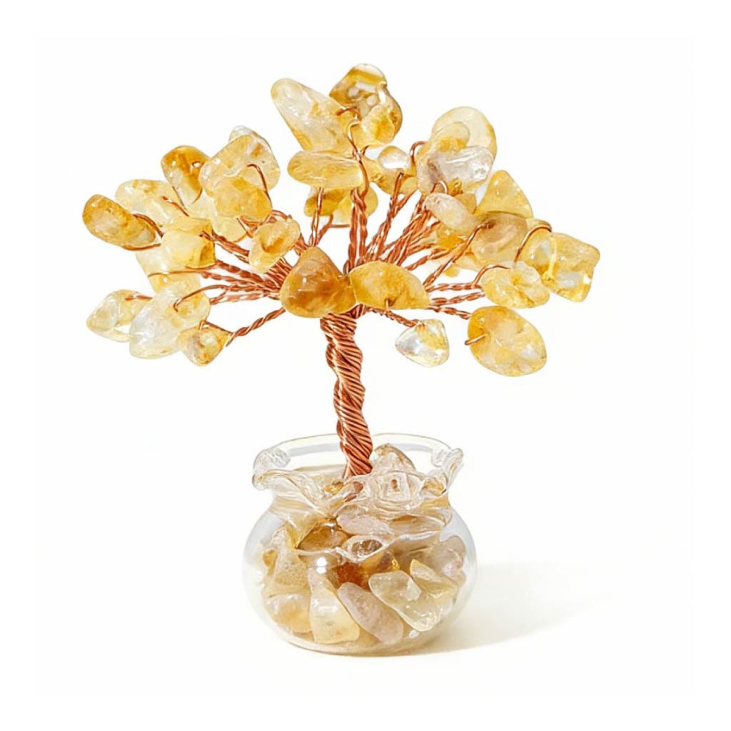 Natural citrine crystal tree mini treasure bowl, feng shui decoration