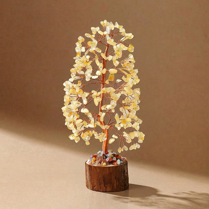 Natural citrine crystal tree with wood stump base, feng shui decoration