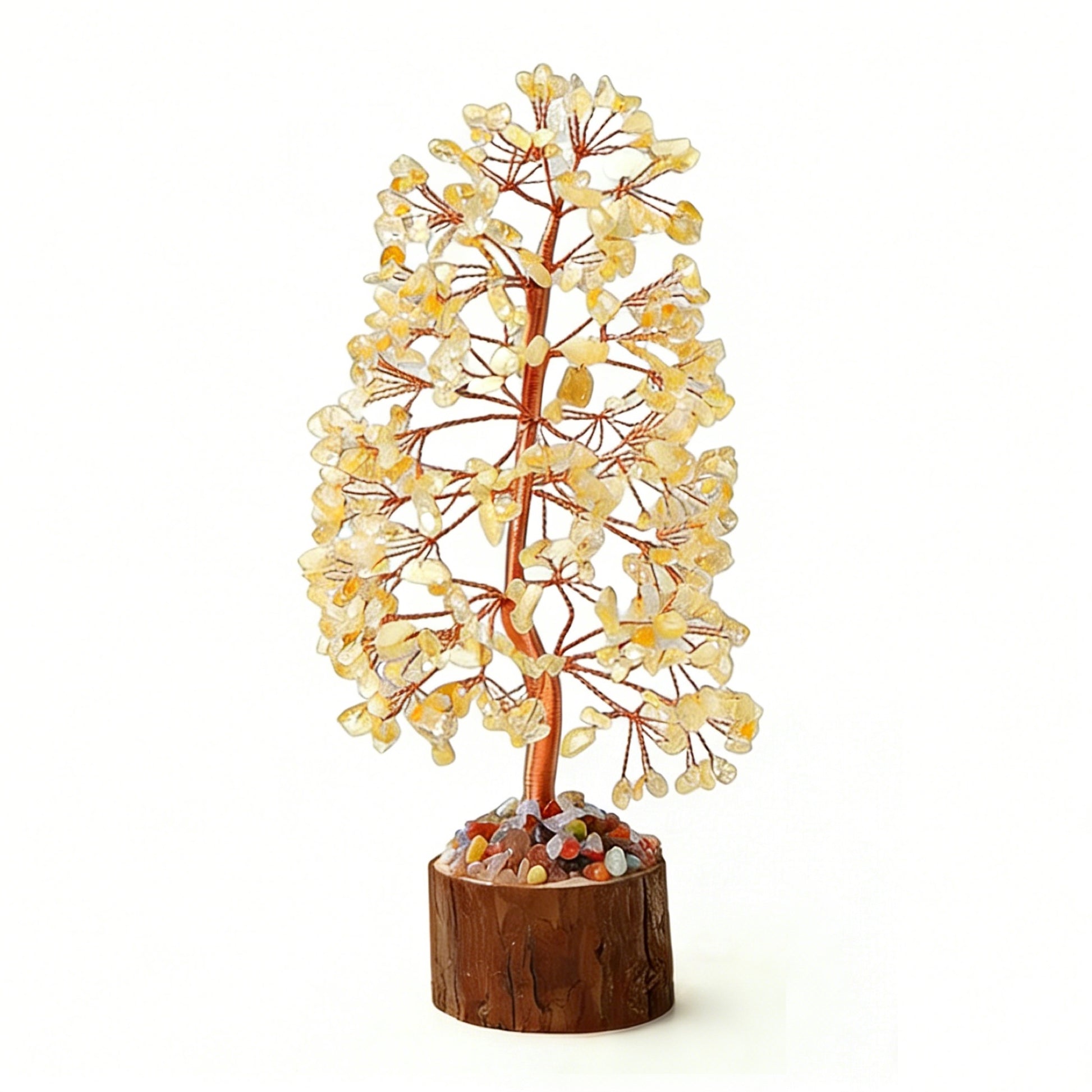 Natural citrine crystal tree with wood stump base, feng shui decoration