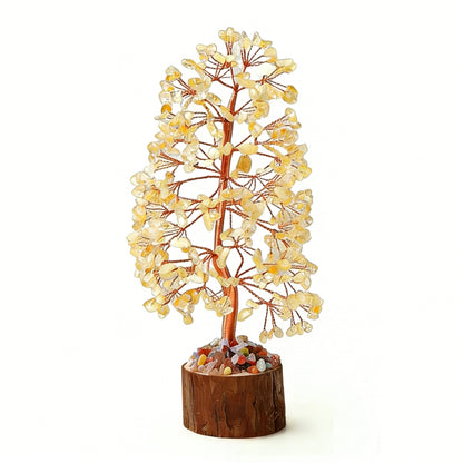 Natural citrine crystal tree with wood stump base, feng shui decoration