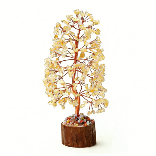 Natural citrine crystal tree with wood stump base, feng shui decoration