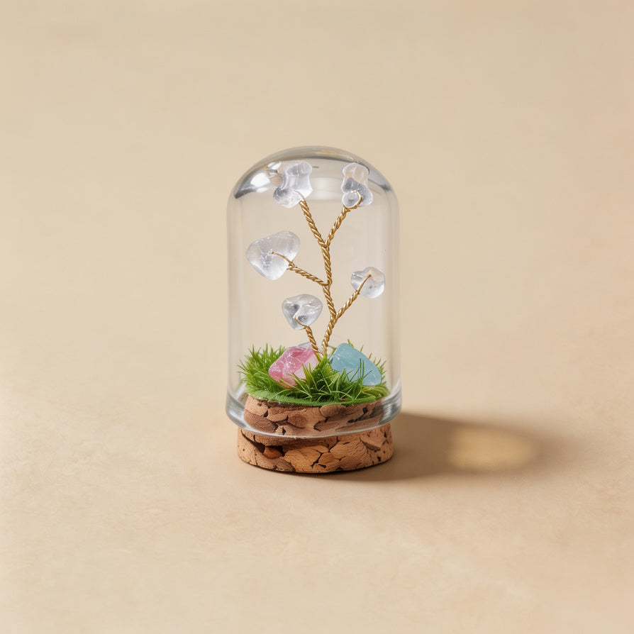 Natural clear quartz crystal tree mini terrarium, feng shui decoration