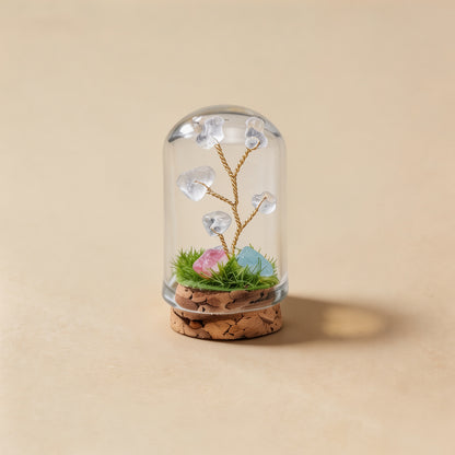 Natural clear quartz crystal tree mini terrarium, feng shui decoration