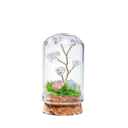 Natural clear quartz crystal tree mini terrarium, feng shui decoration