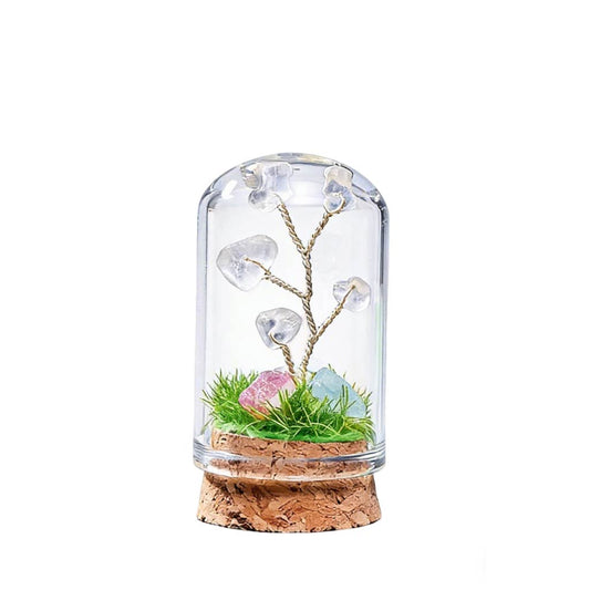Natural clear quartz crystal tree mini terrarium, feng shui decoration