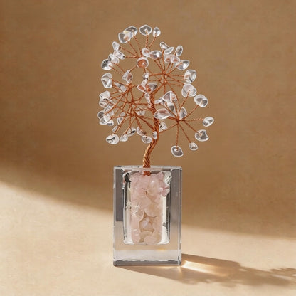 Natural clear quartz crystal tree clear glass base, feng shui decoration
