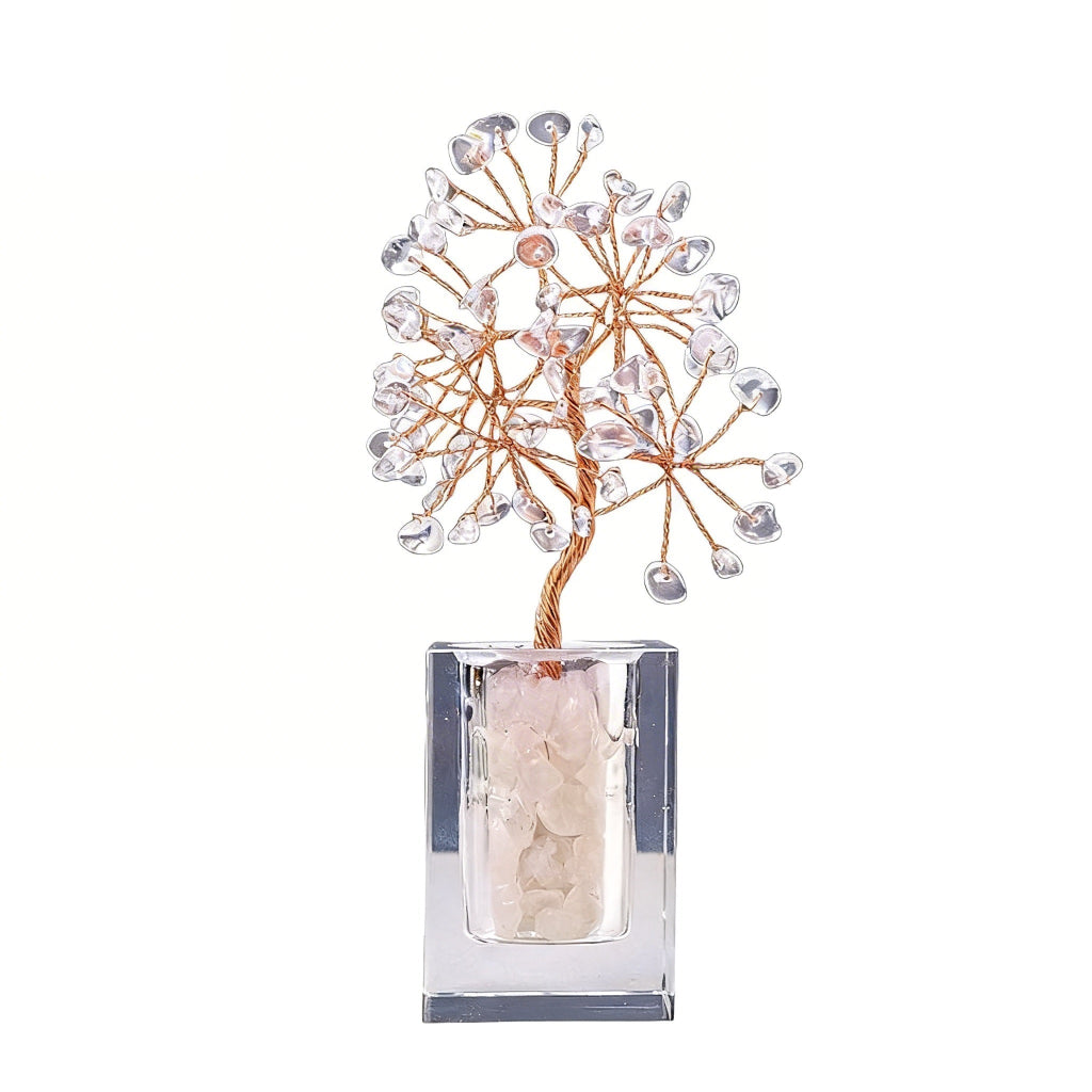 Natural clear quartz crystal tree clear glass base, feng shui decoration