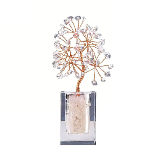 Natural clear quartz crystal tree clear glass base, feng shui decoration