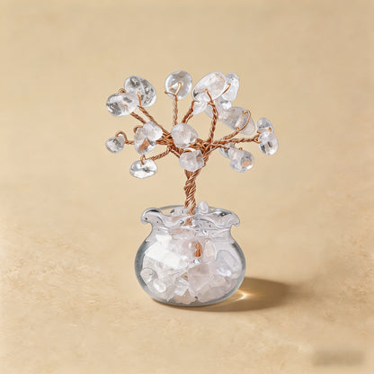 Natural clear quartz crystal tree mini treasure bowl, feng shui decoration