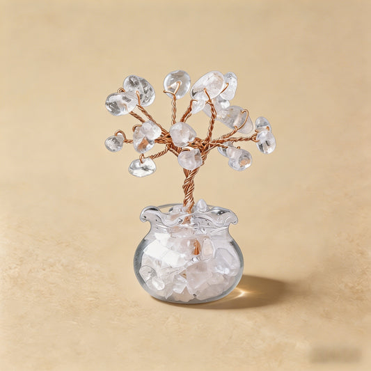 Natural clear quartz crystal tree mini treasure bowl, feng shui decoration