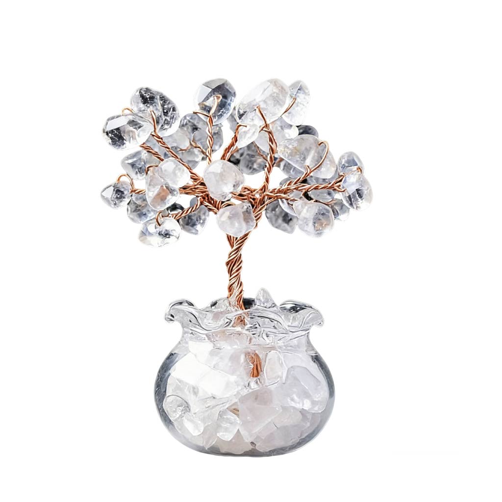 Natural clear quartz crystal tree mini treasure bowl, feng shui decoration