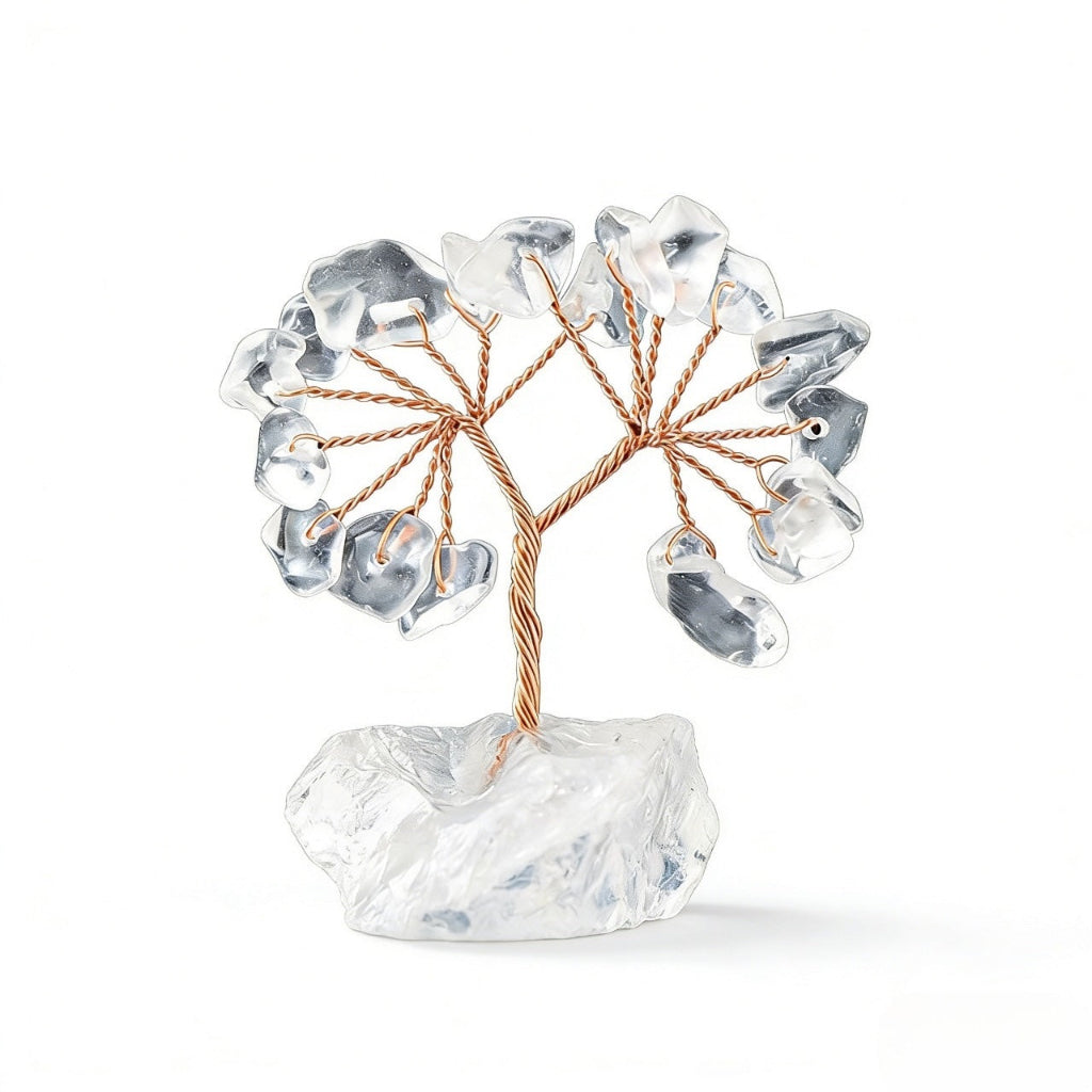 Natural clear quartz crystal tree mini raw stone base, feng shui decoration