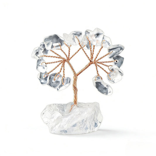 Natural clear quartz crystal tree mini raw stone base, feng shui decoration