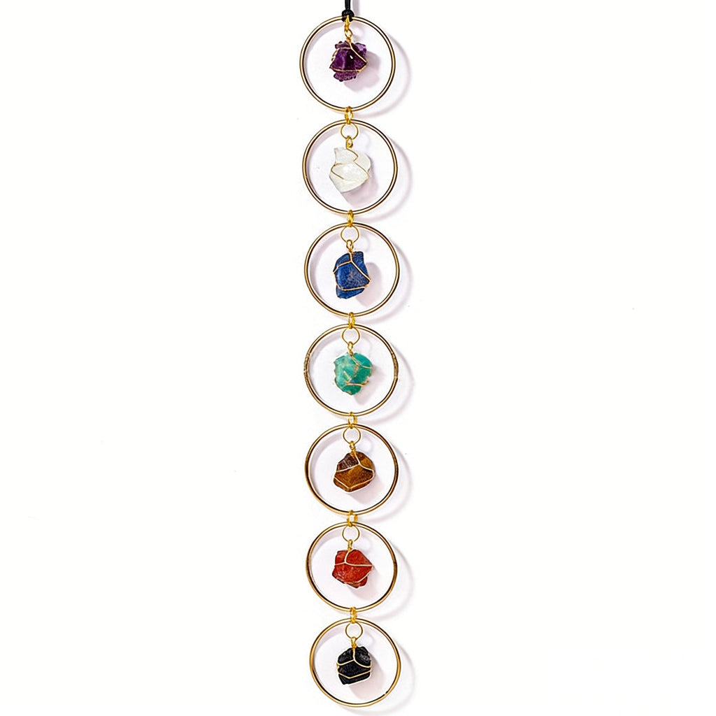 Natural crystal wall hanging raw stone wrapped amethyst cluster gold metal ring, feng shui decoration