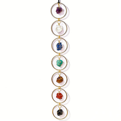 Natural crystal wall hanging raw stone wrapped amethyst cluster gold metal ring, feng shui decoration