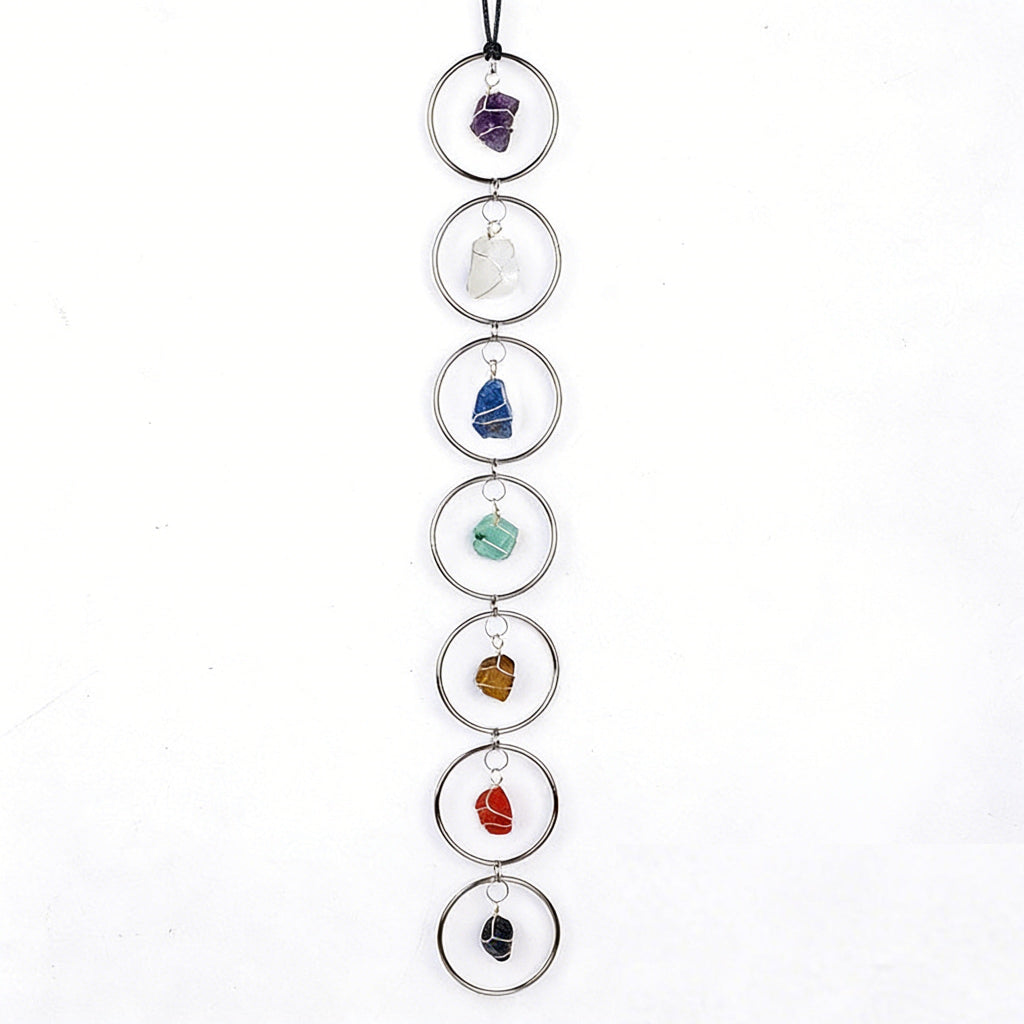 Natural crystal wall hanging raw stone wrapped amethyst cluster sliver metal ring, feng shui decoration