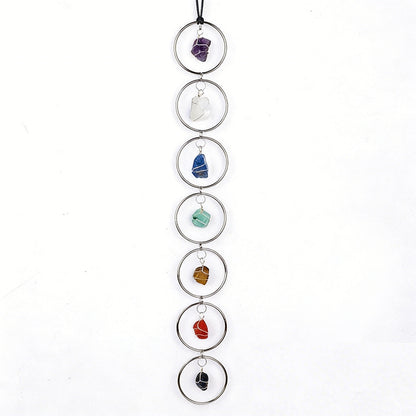 Natural crystal wall hanging raw stone wrapped amethyst cluster sliver metal ring, feng shui decoration
