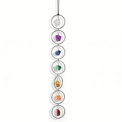 Natural crystal wall hanging raw stone wrapped amethyst sliver metal ring, feng shui decoration