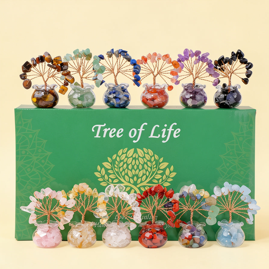 Natural mini treasure bowl crystal tree gift set, home bedroom decor