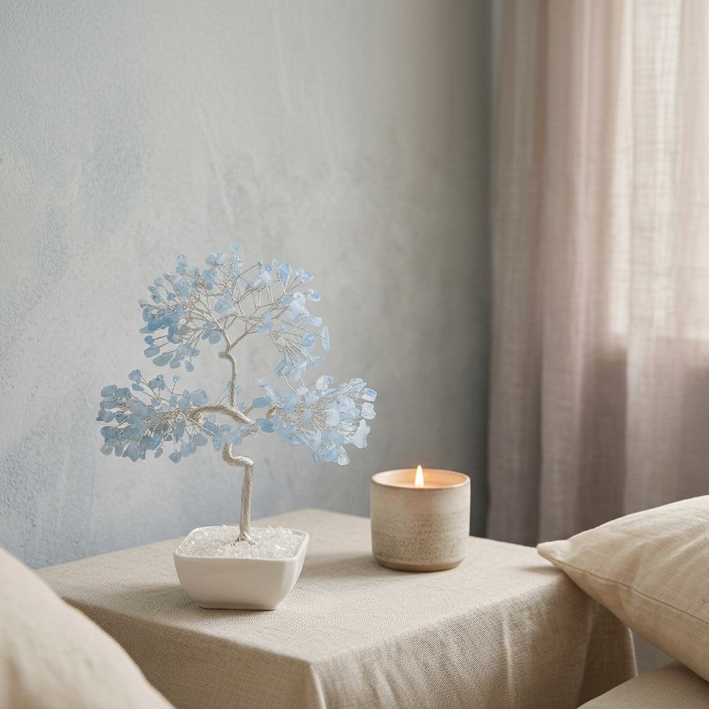Natural crystal tree with ceramic base, feng shui decoration