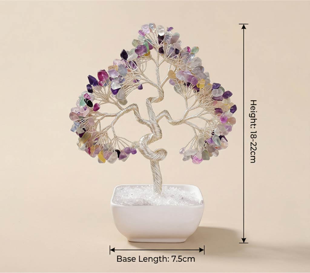 Natural crystal tree with ceramic base, feng shui decoration