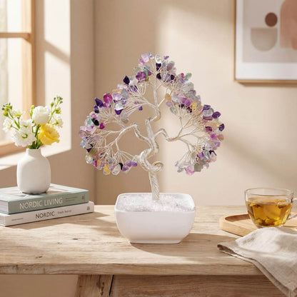 Natural crystal tree with ceramic base, feng shui decoration