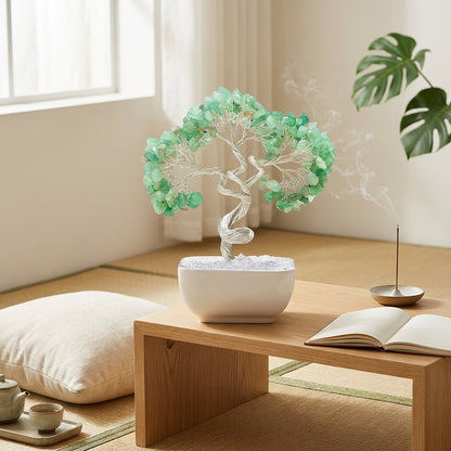 Natural crystal tree with ceramic base, feng shui decoration