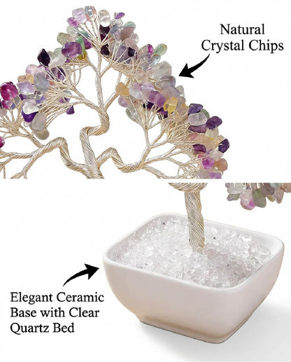 Natural crystal tree with ceramic base, feng shui decoration