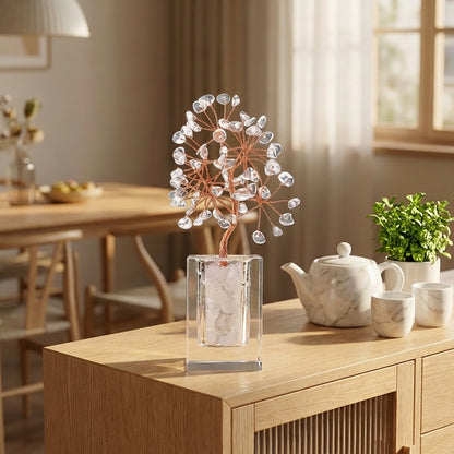 Natural crystal tree clear glass base, feng shui decoration