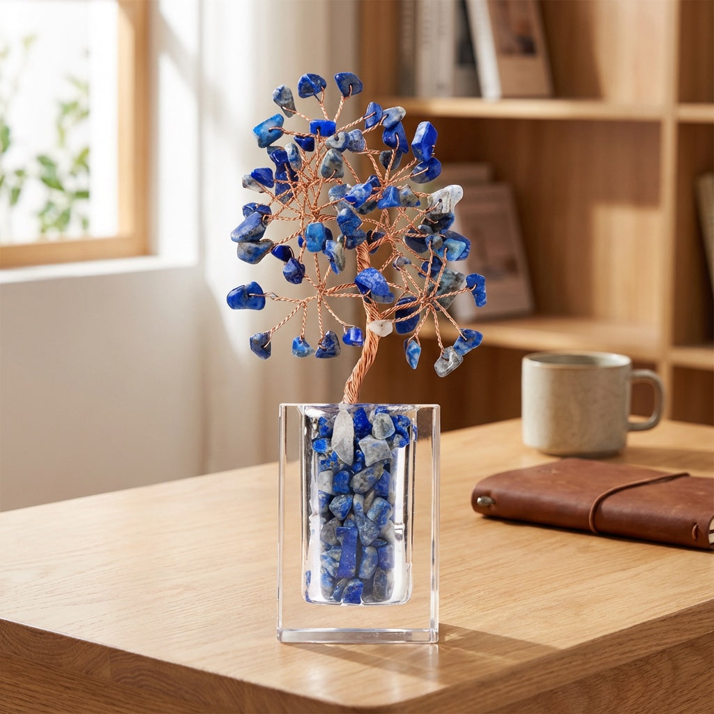 Natural crystal tree clear glass base, feng shui decoration
