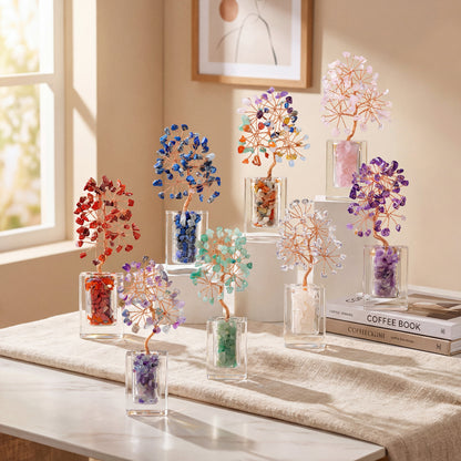 Natural crystal tree clear glass base, feng shui decoration