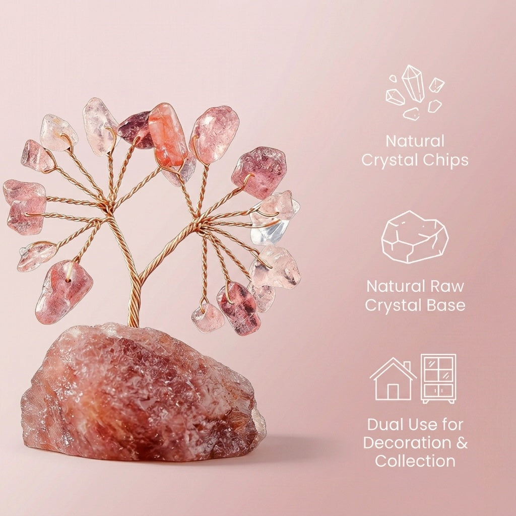 Natural crystal tree mini raw stone base, feng shui decoration